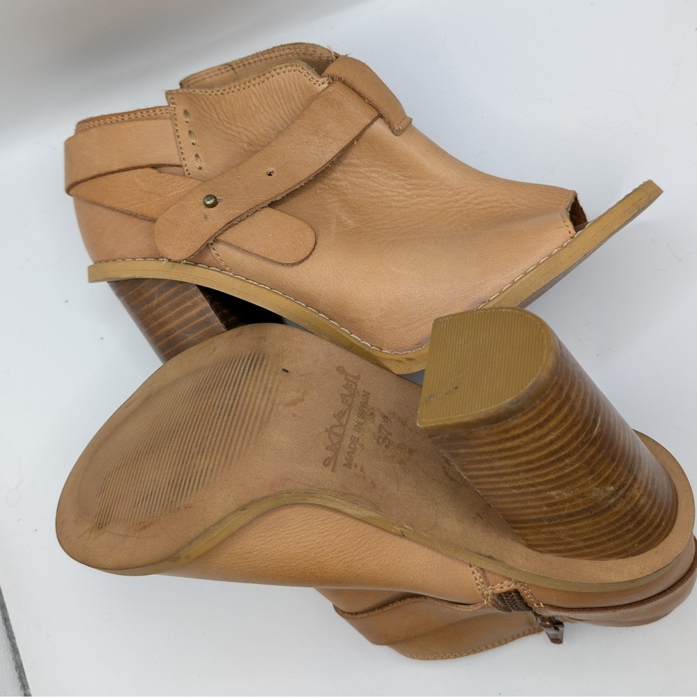 Sixtyseven Brown Leather Peep Toe Slingback Wedge Ankle Booties Size 6.5